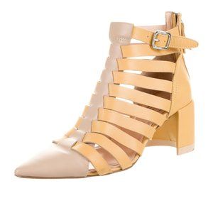 AGL tan and yellow pointed toe buckle ankle leather booties shoes 38 8